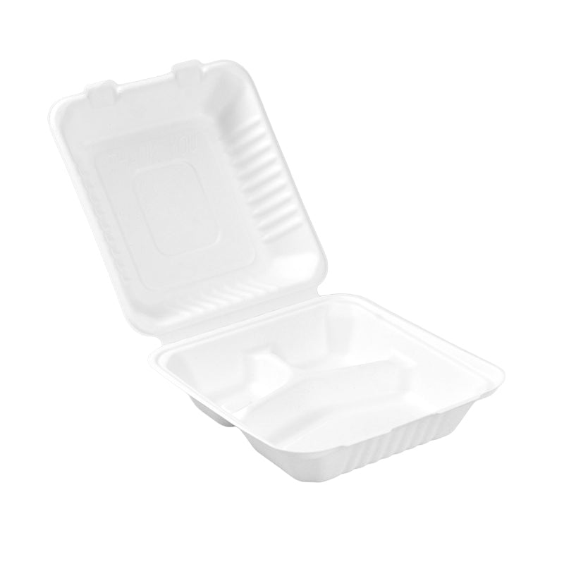 8" Sugarcane Clamshell  3-Compartment - CS-883